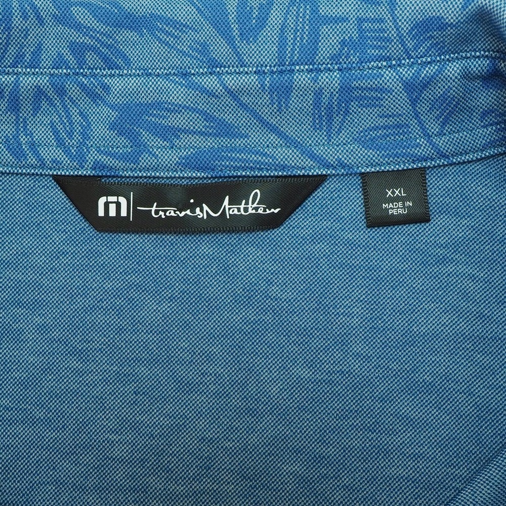 New Travis Mathew Forever Young Golf Polo Shirt Mens 2XL XXL Blue Floral Stretch - Picture 4 of 4